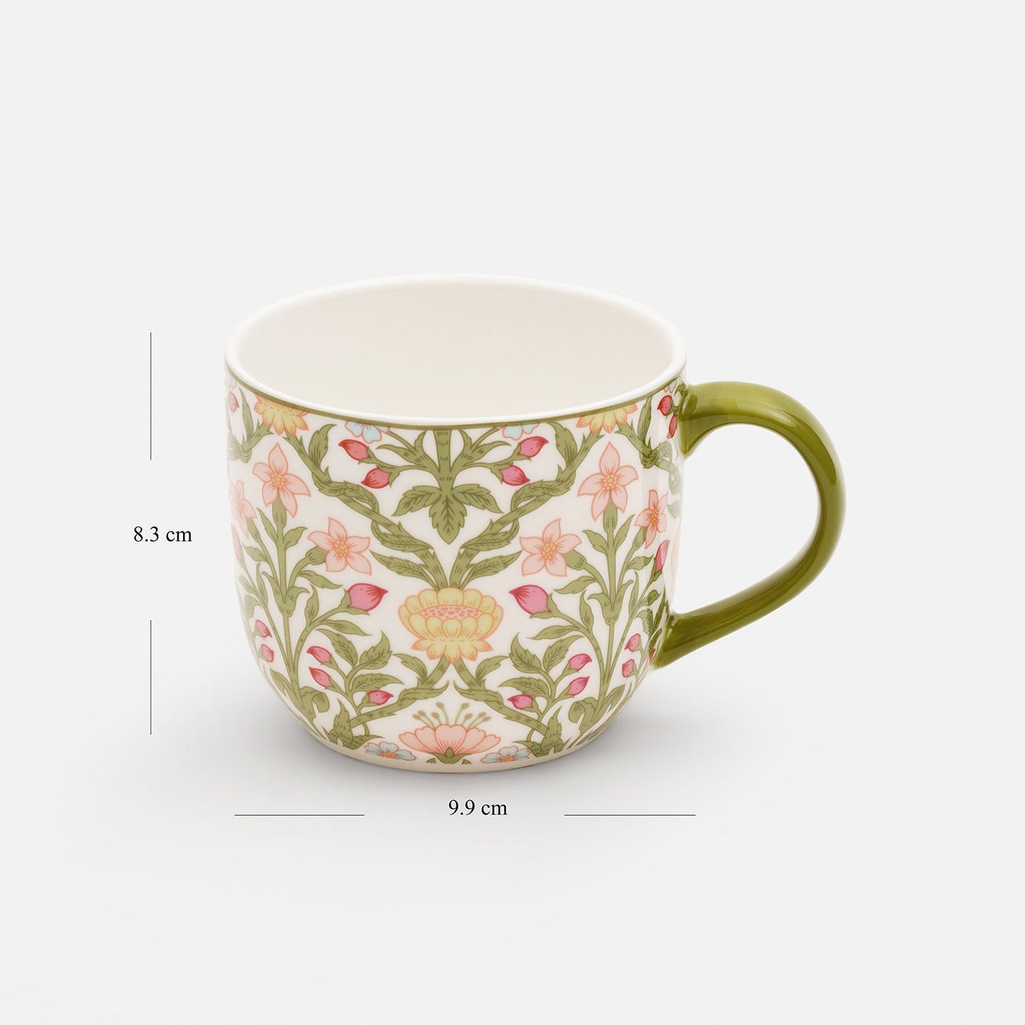 Set of 2 Green Prined Bone China Coffee Mugs