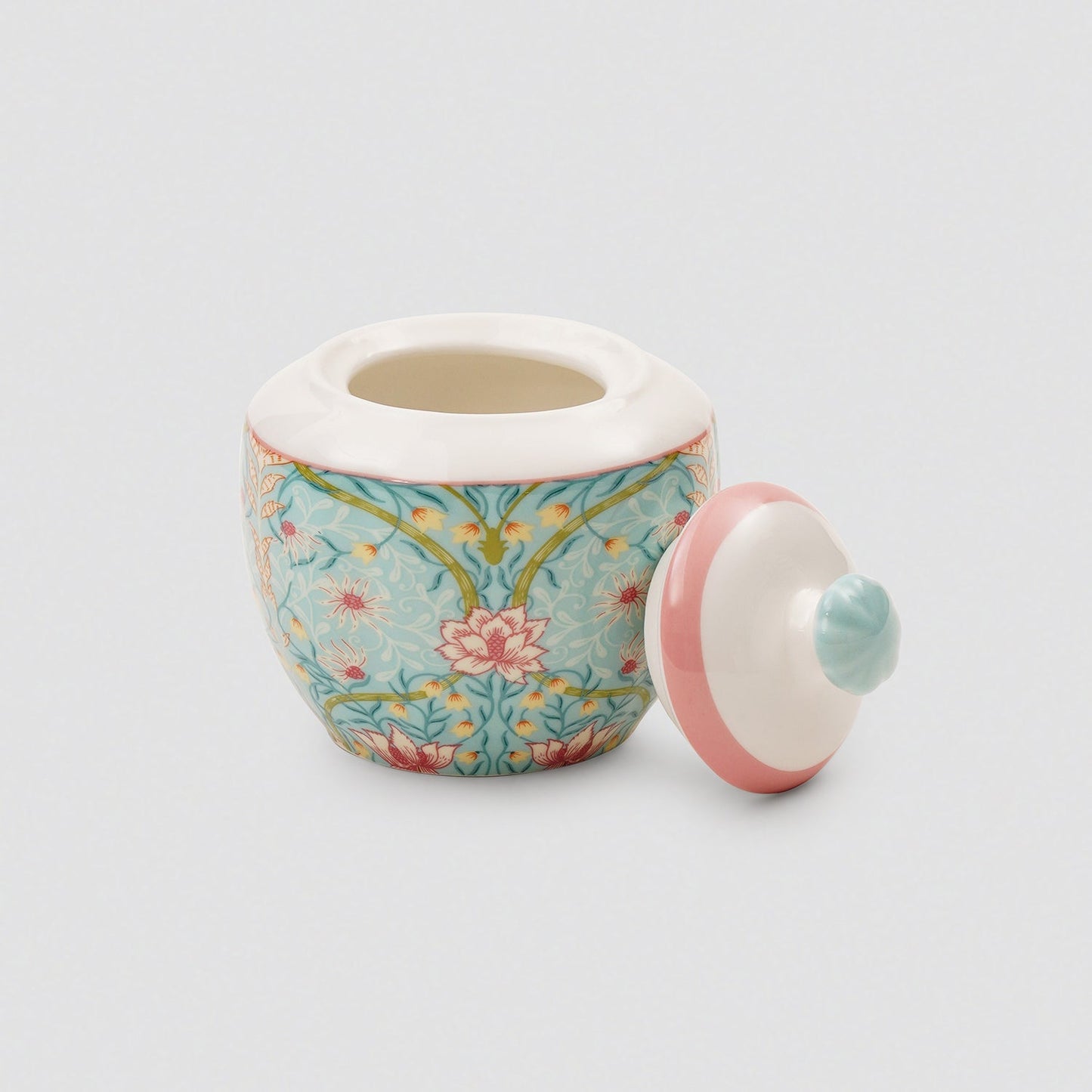 Set of 3 Blue Floral Printed Bone China Tea Set