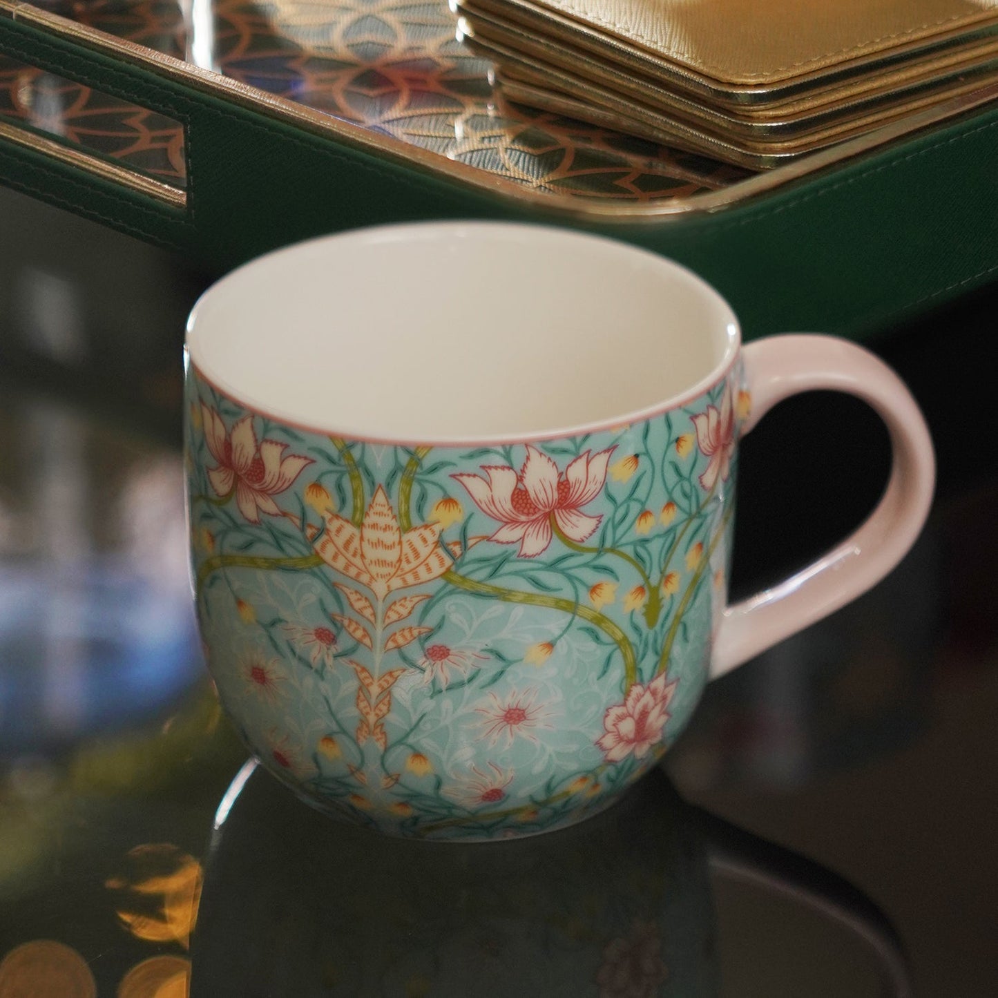 Set of 2 Blue Prined Bone China Coffee Mugs