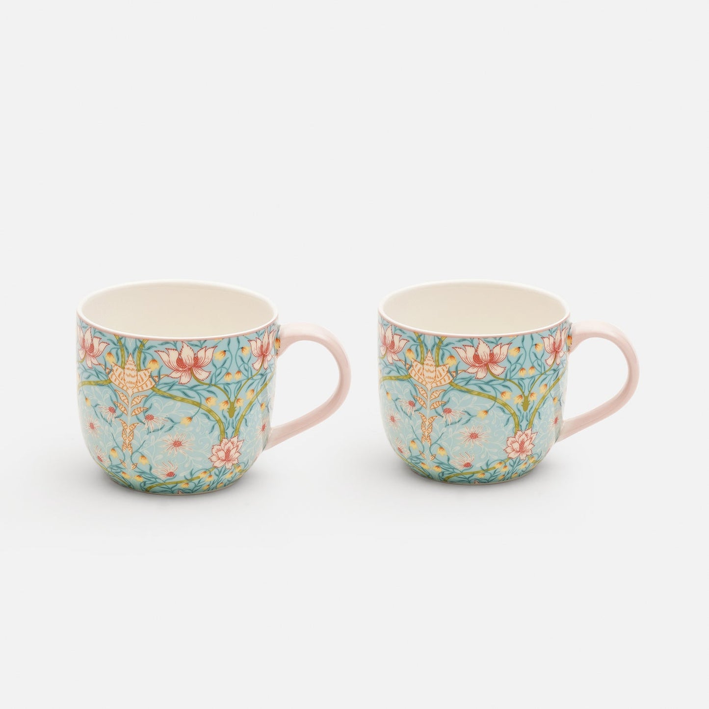 Set of 2 Blue Prined Bone China Coffee Mugs