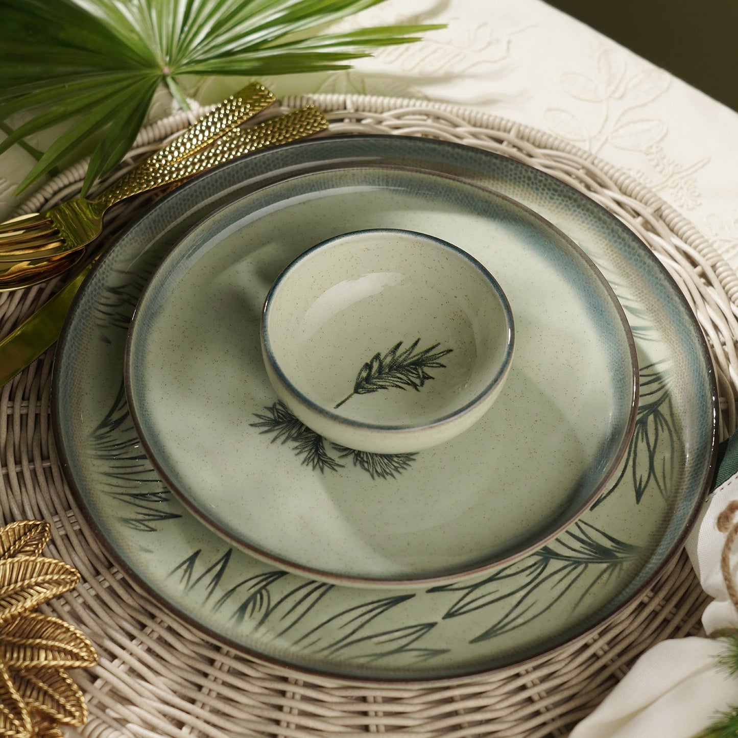 Green Ceramic Printed Small Bowl
