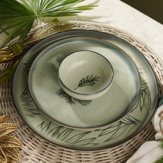 Green Ceramic Printed Small Bowl