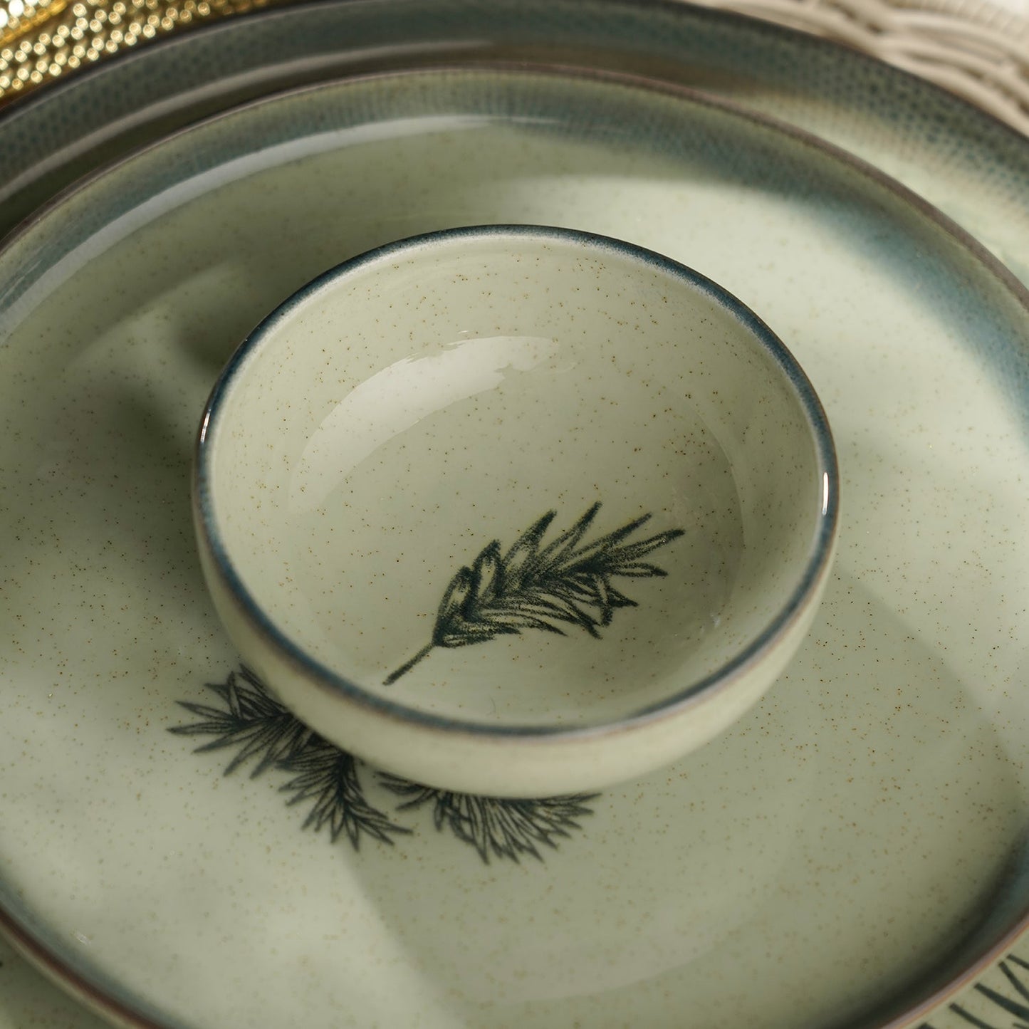 Green Ceramic Printed Small Bowl