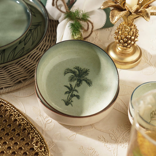 Green Ceramic Printed Serving Bowl