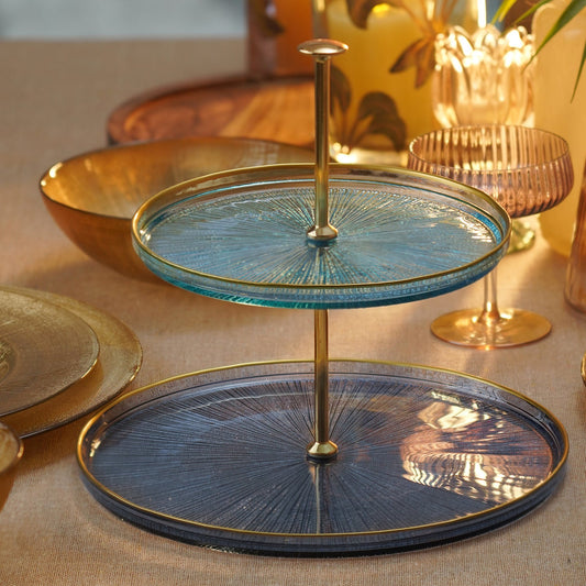 Blue & Navy Radial Textured Cake Stand