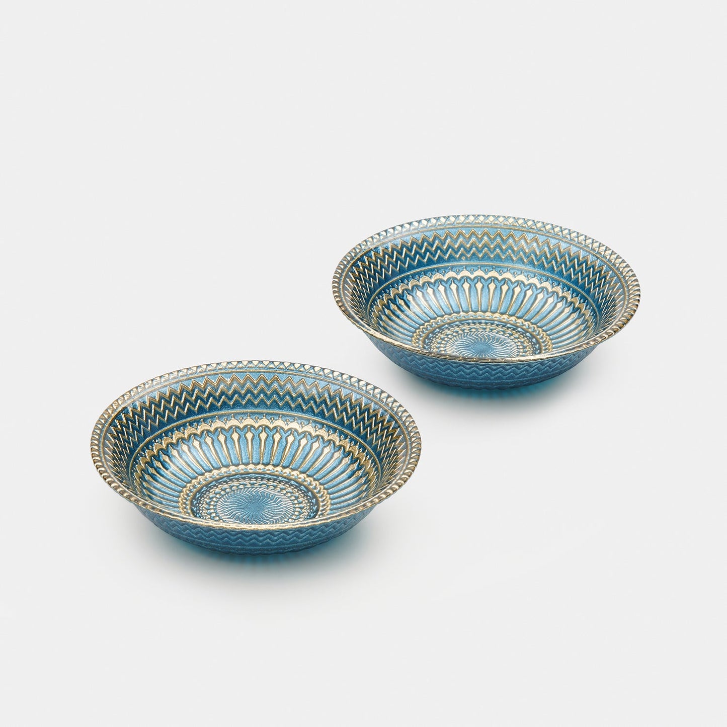 Set of 2 Blue Embellished Small Glass Bowls