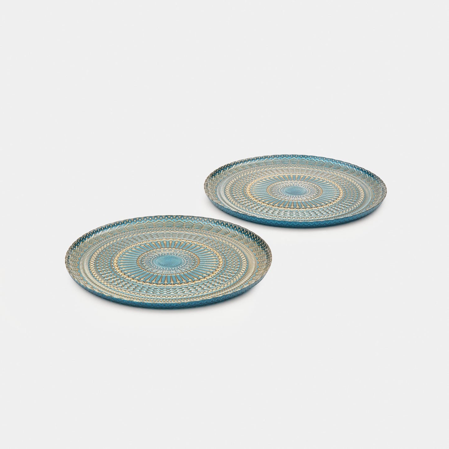 Set of 2 Blue Embellished Glass Dessert Plates