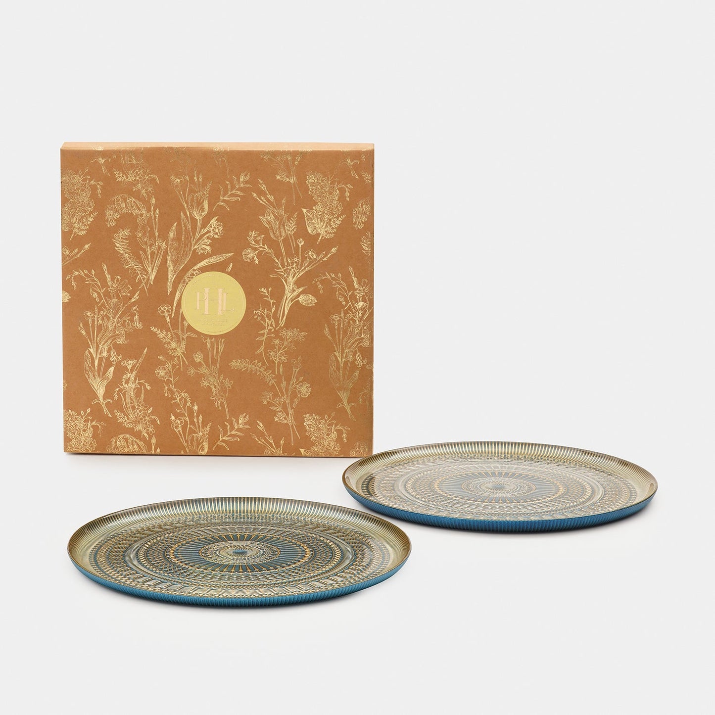 Set of 2 Blue Embellished Glass Dinner Plates