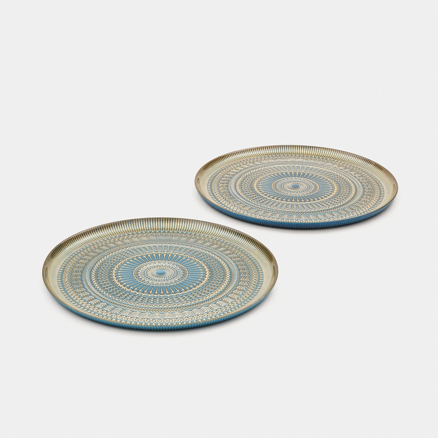 Set of 2 Blue Embellished Glass Dinner Plates