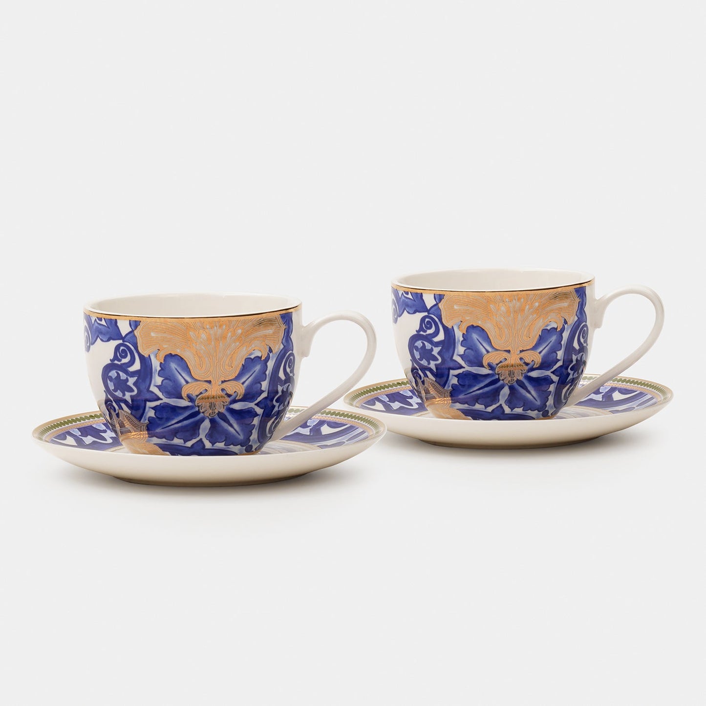 Set of 2 Blue Amalfi Print Tea Cups & Saucers