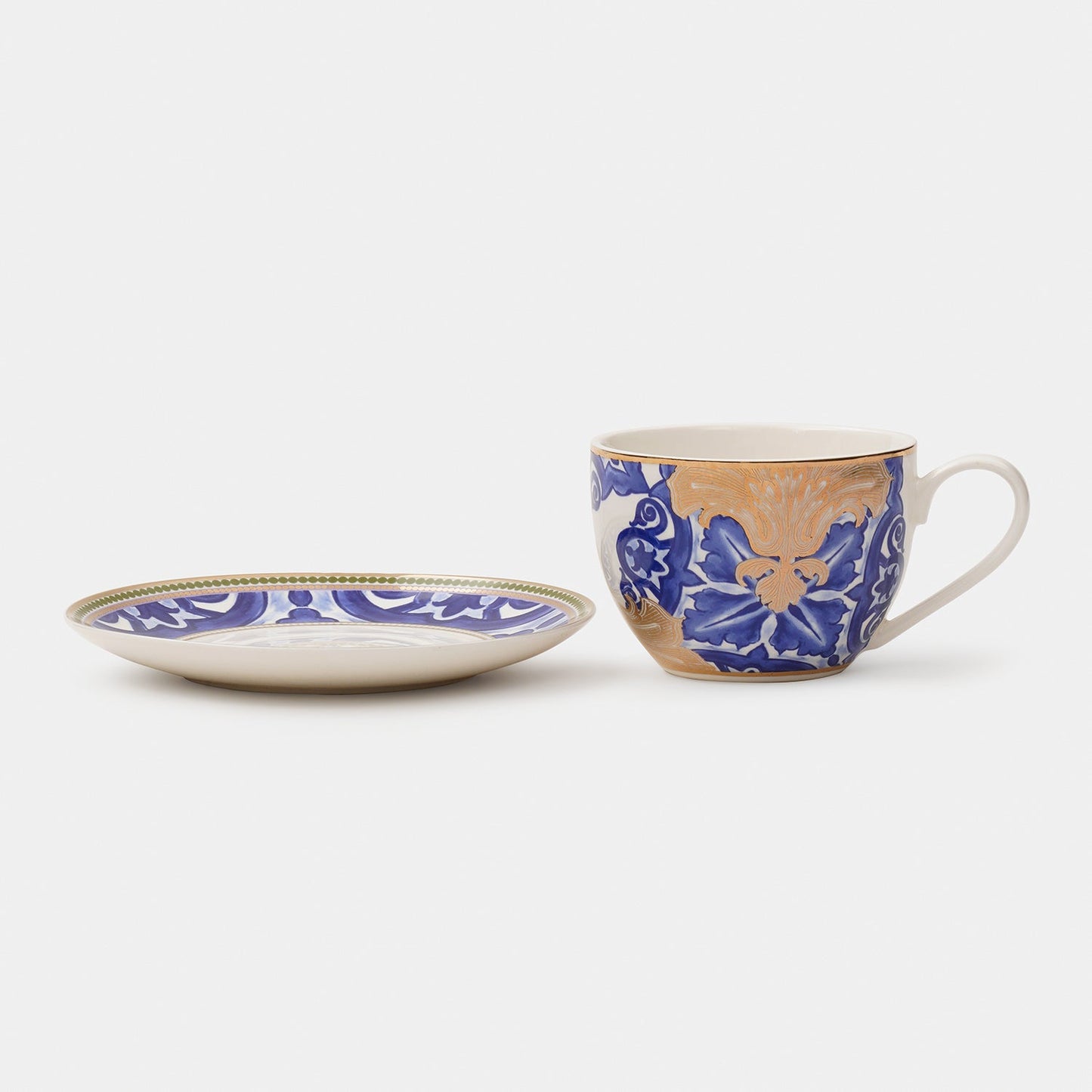 Set of 2 Blue Amalfi Print Tea Cups & Saucers
