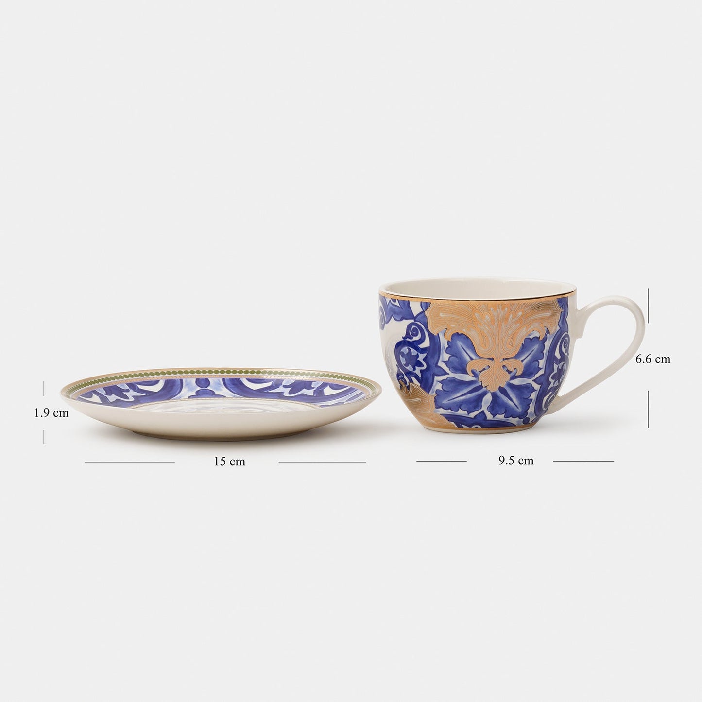 Set of 2 Blue Amalfi Print Tea Cups & Saucers