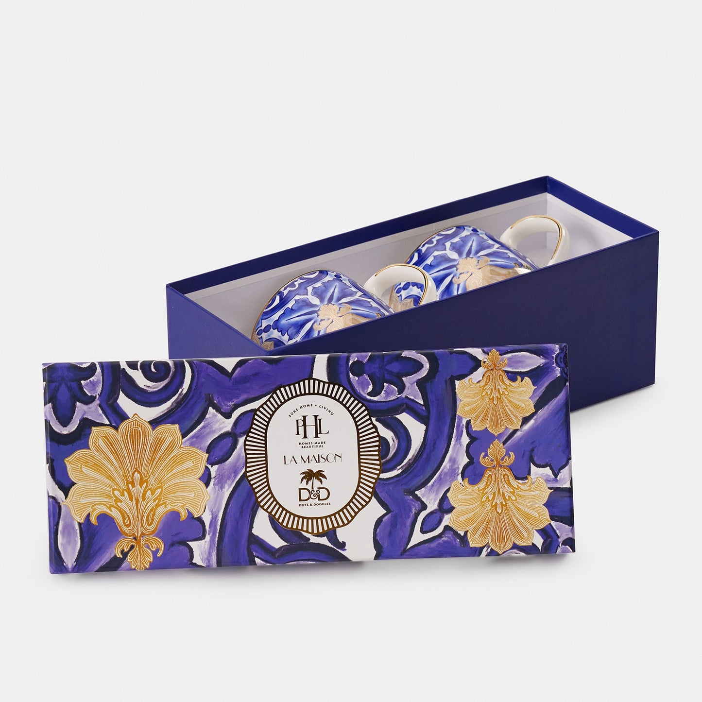 Set of 2 Blue Amalfi Print Coffee Mugs