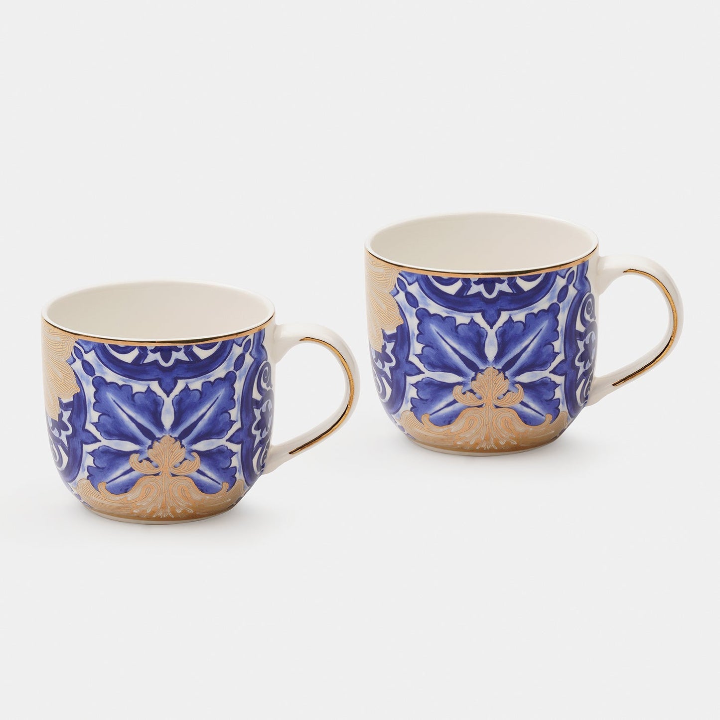 Set of 2 Blue Amalfi Print Coffee Mugs
