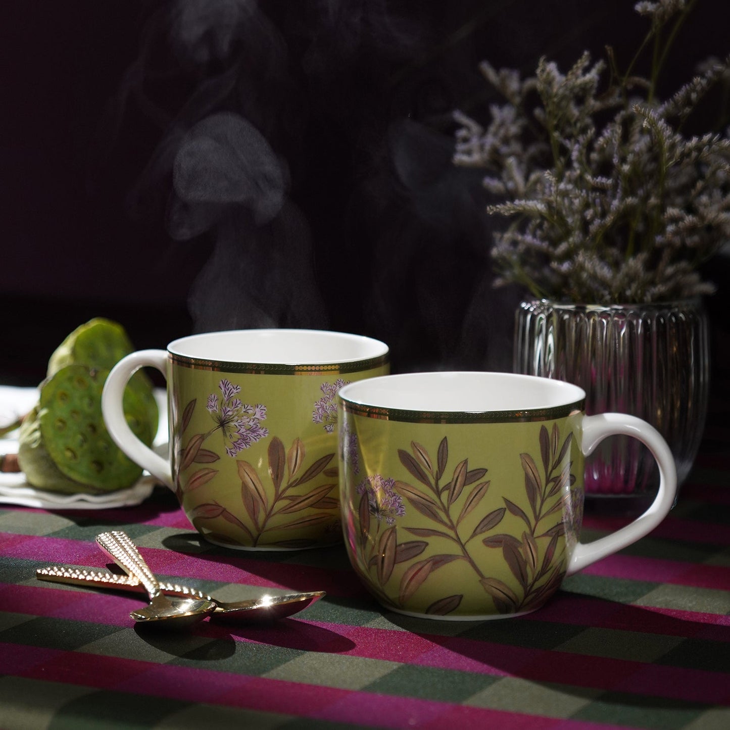 Set of 2 Green Pineapple Print Coffee Mugs