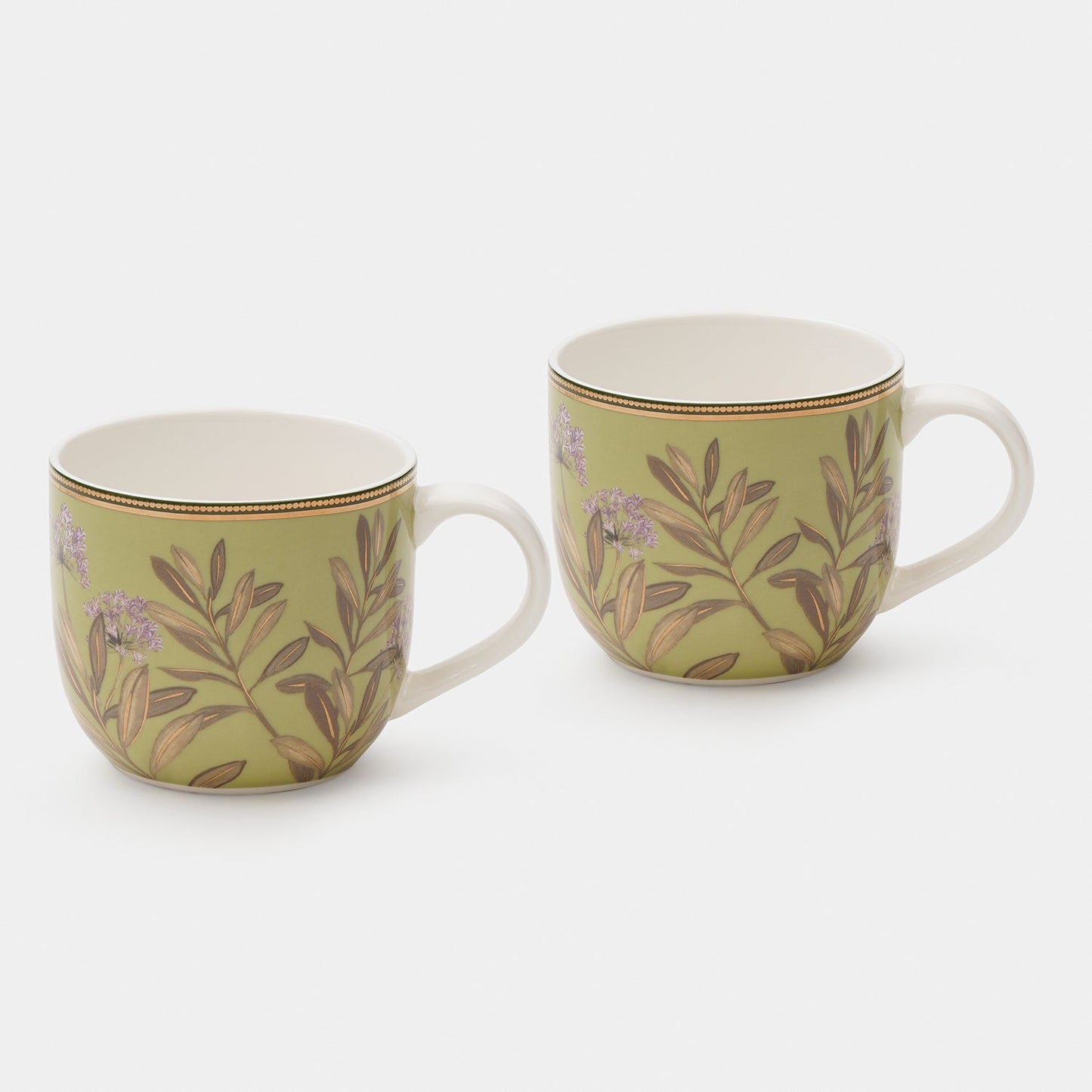 Set of 2 Green Pineapple Print Coffee Mugs