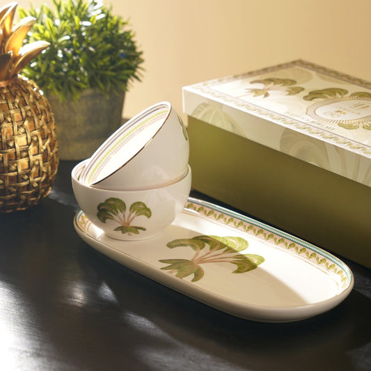 Set of 3 Green Solen Print Platter & Bowls