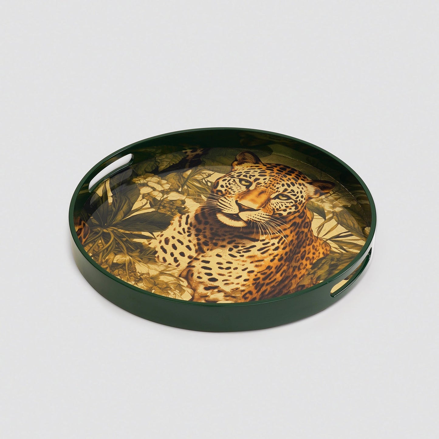 Green Leopard Print Round Tray
