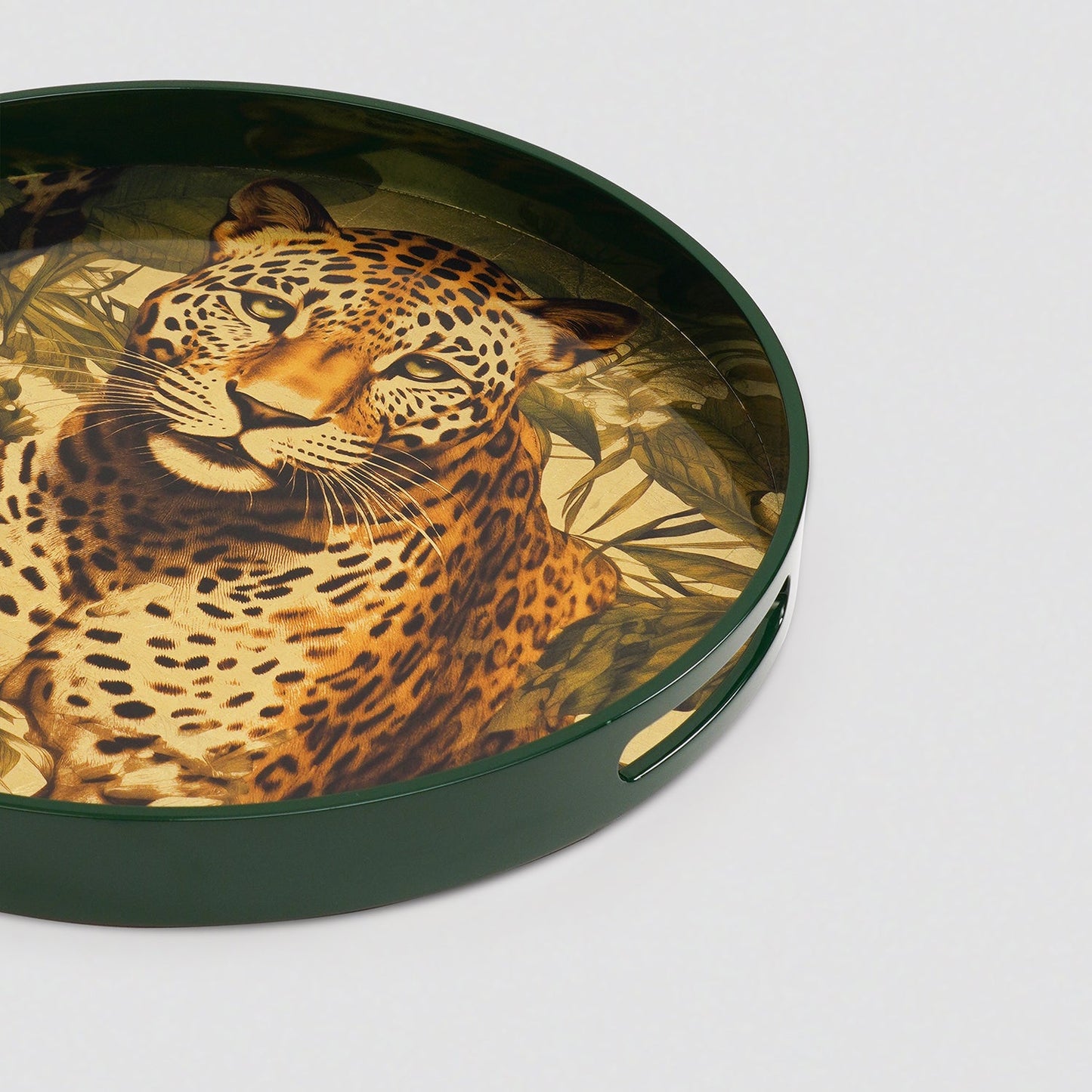 Green Leopard Print Round Tray