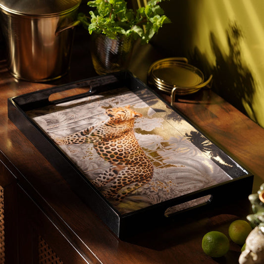 Black Leopard Print Rectangle Tray
