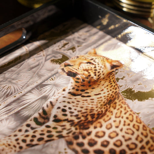 Black Leopard Print Rectangle Tray