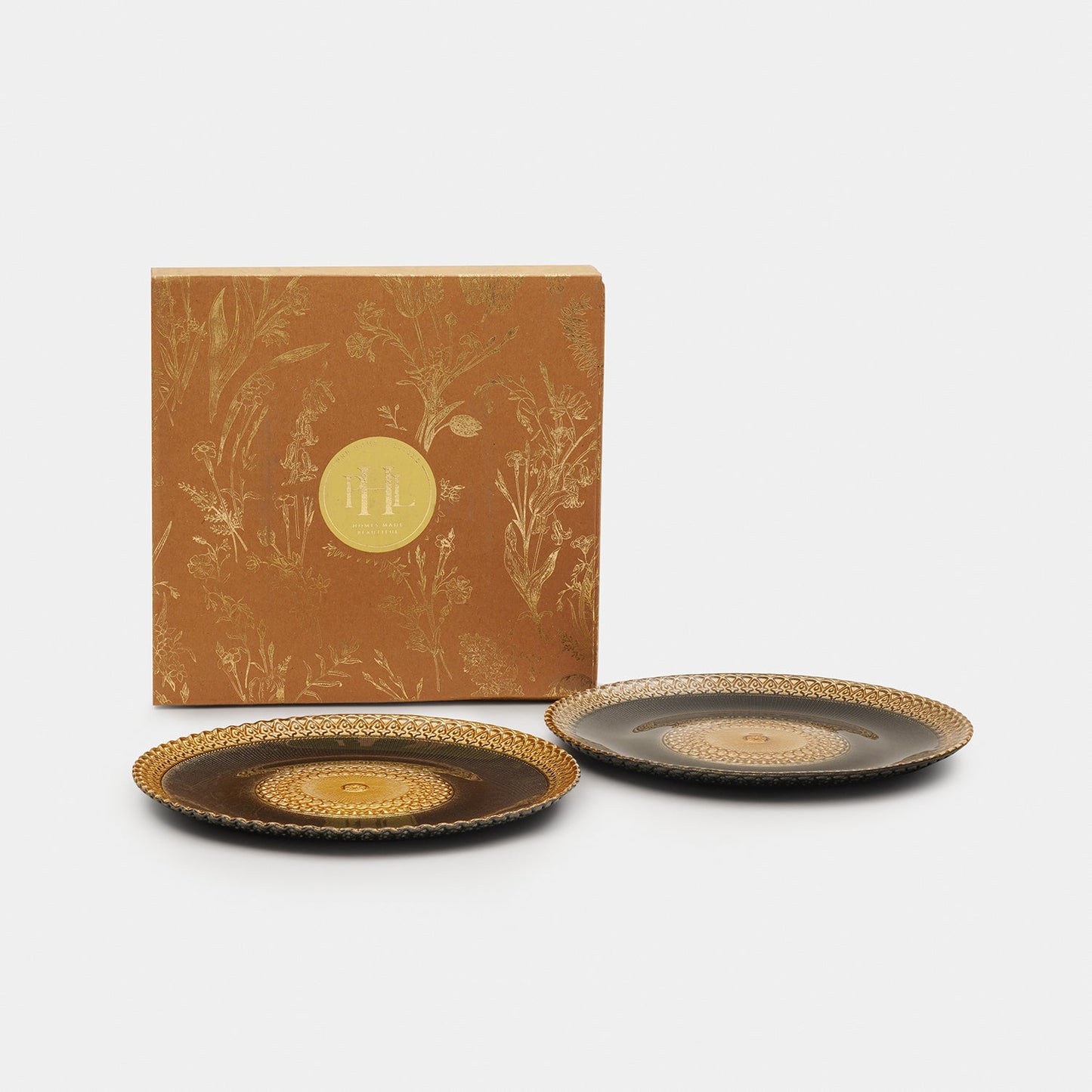 Set of 2 Charcoal Embellished Glass Dessert Plates
