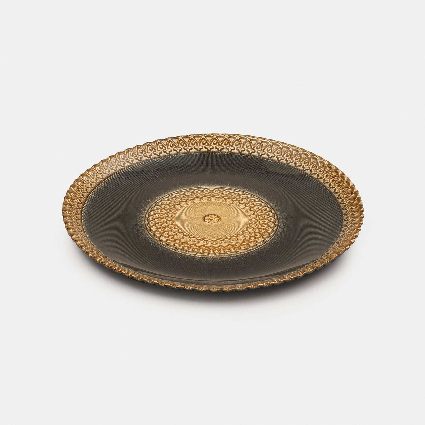 Set of 2 Charcoal Embellished Glass Dessert Plates