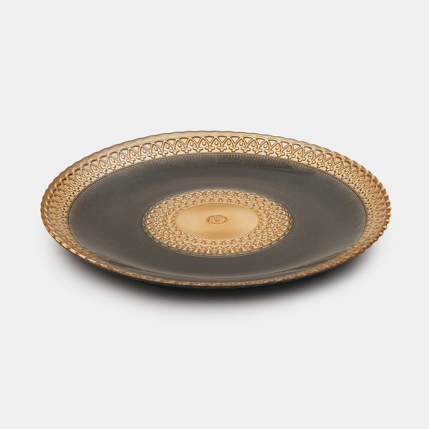 Set of 2 Charcoal Embellished Glass Dinner Plates