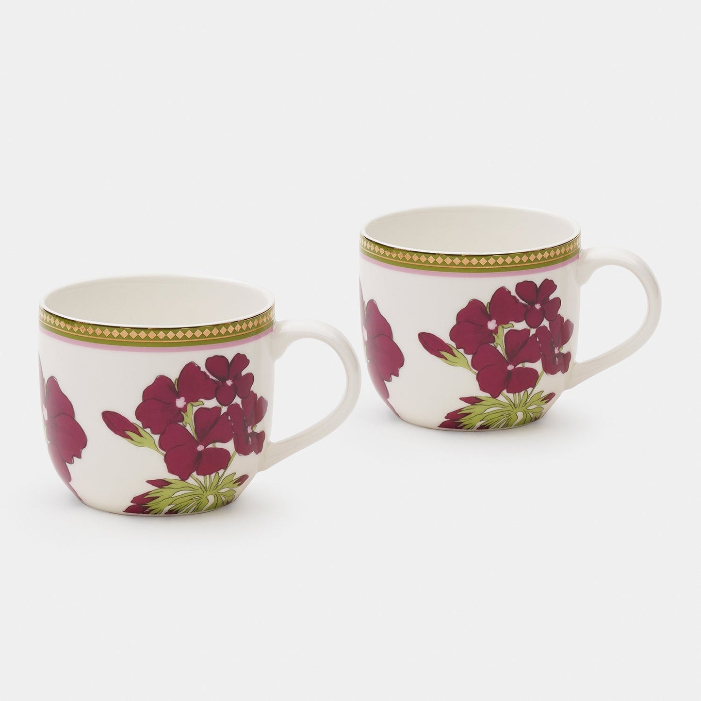 Set of 2 Red & Green Rosabay Print Coffee Mugs