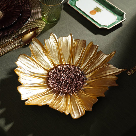 Gold & Brown Flower Serving Platter - Small