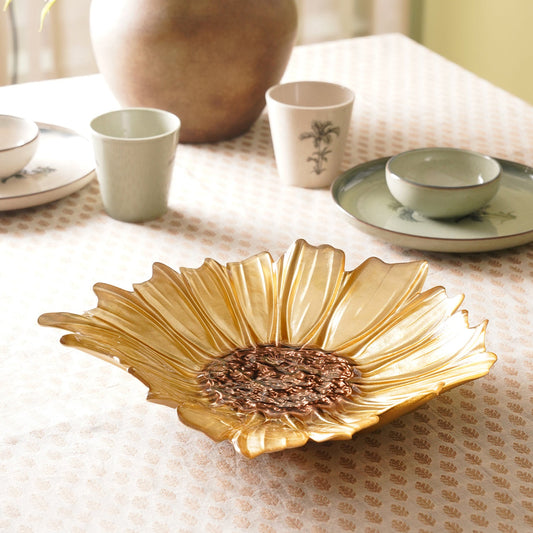 Gold & Brown Flower Serving Platter - Large