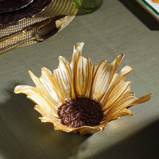 Gold & Brown Flower Deep Serving Bowl