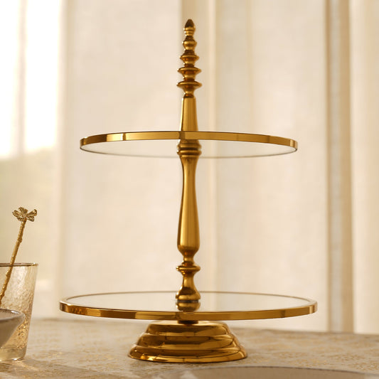 Gold 2 Tier Glass Cake Stand