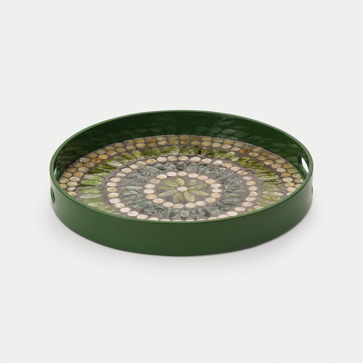 Green Embellished Lacquer Round Serving Tray