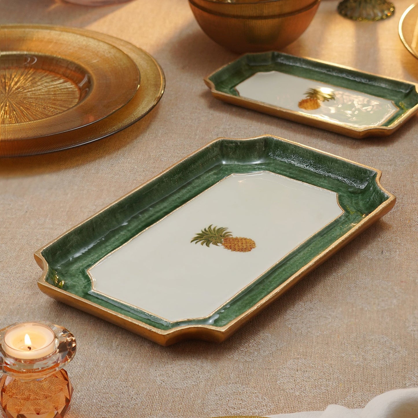 Green Pineapple Motif Platter - Large