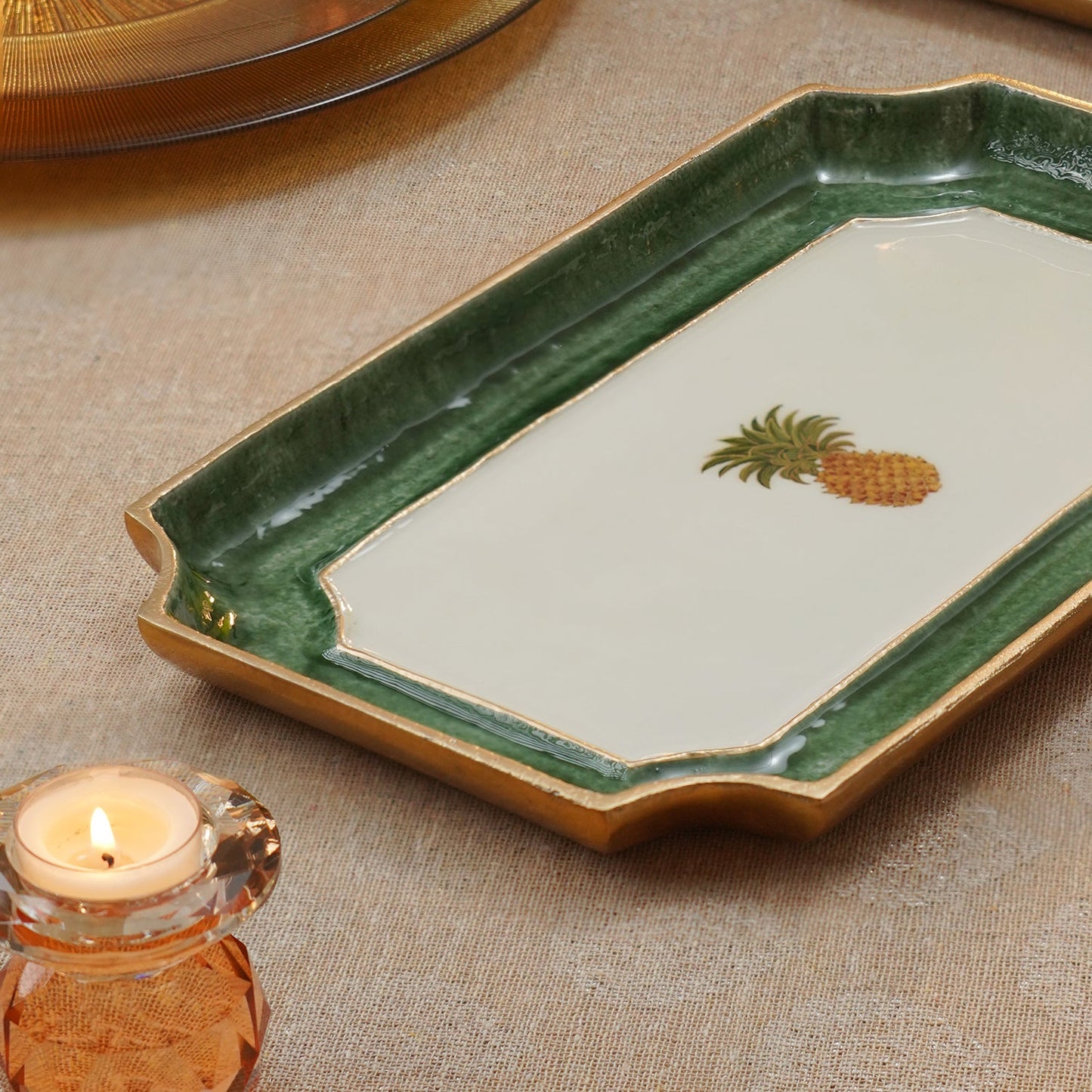 Green Pineapple Motif Platter - Large