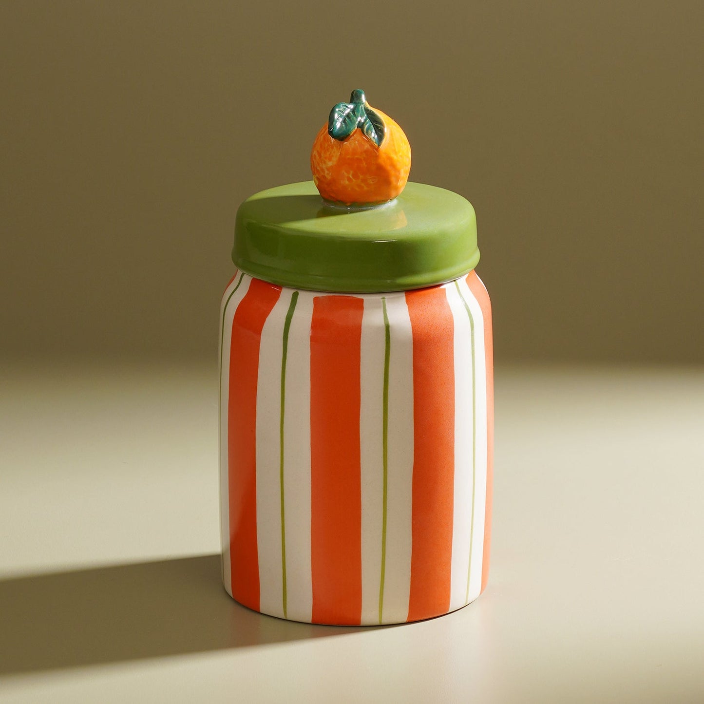 Orange Striped Decorative Ceramic Container