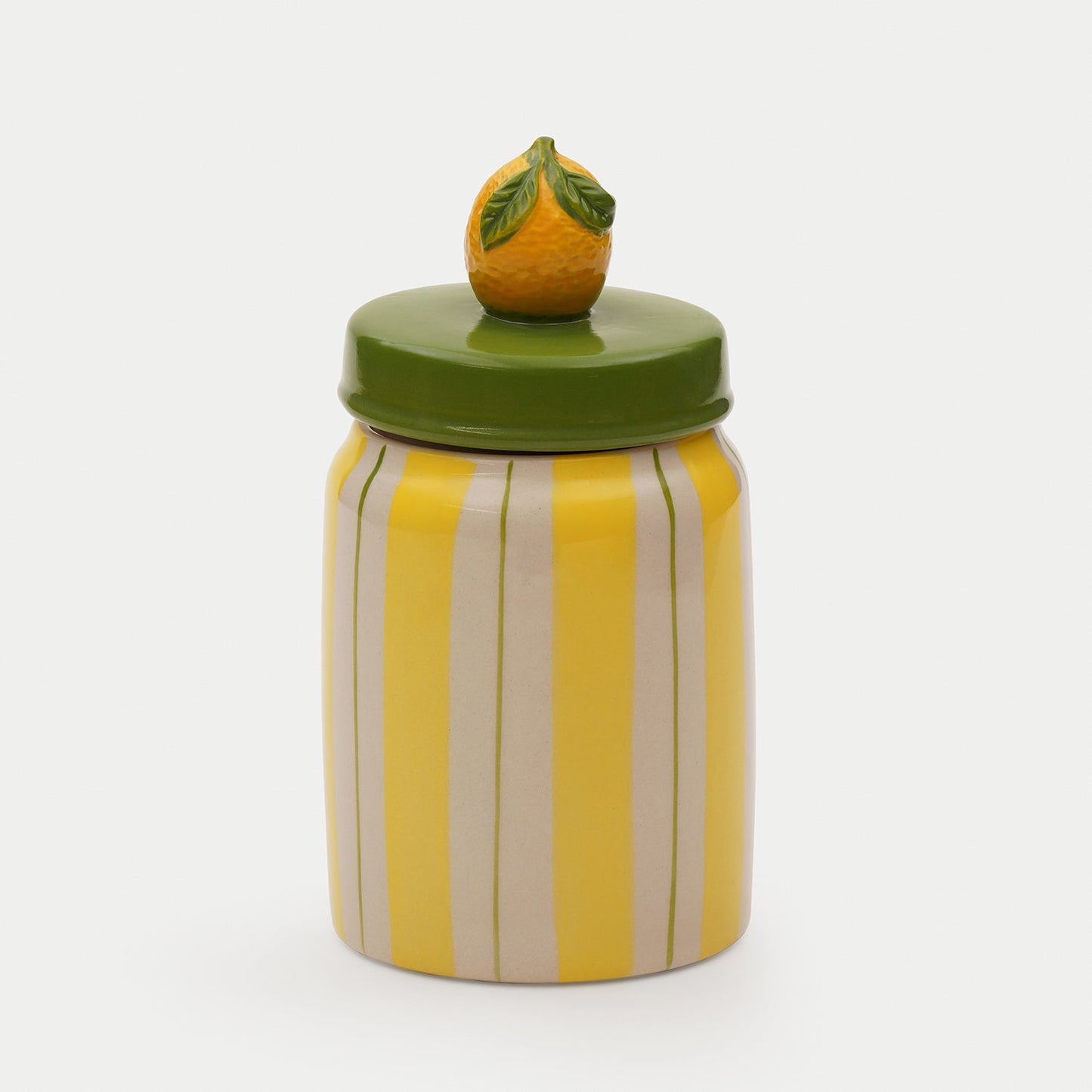 Yellow Lemon Striped Decorative Ceramic Container