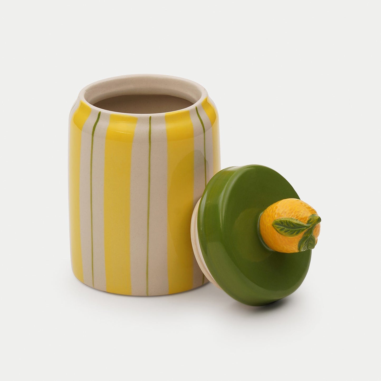Yellow Lemon Striped Decorative Ceramic Container