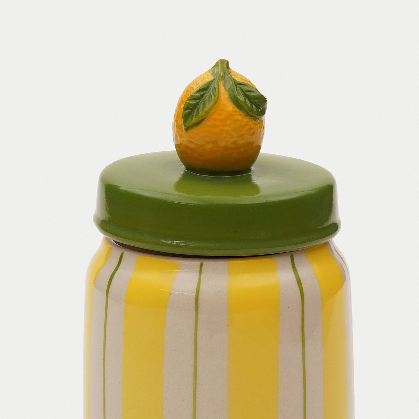 Yellow Lemon Striped Decorative Ceramic Container