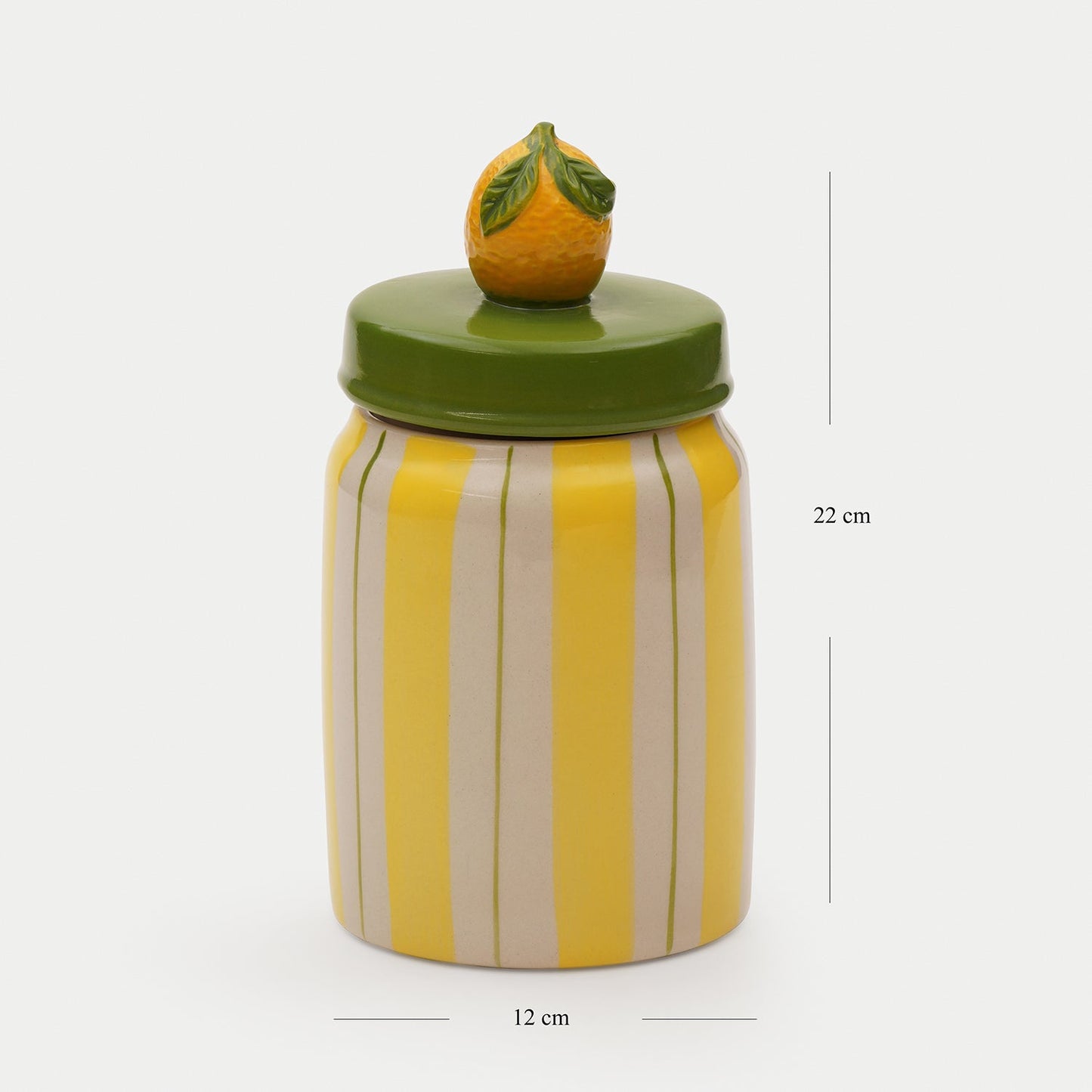 Yellow Lemon Striped Decorative Ceramic Container