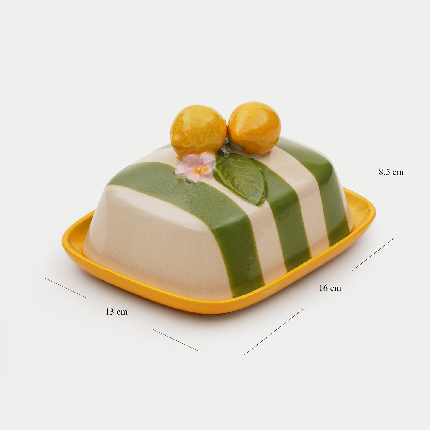 Yellow Striped Ceramic Butter Dish with Lemon Lid