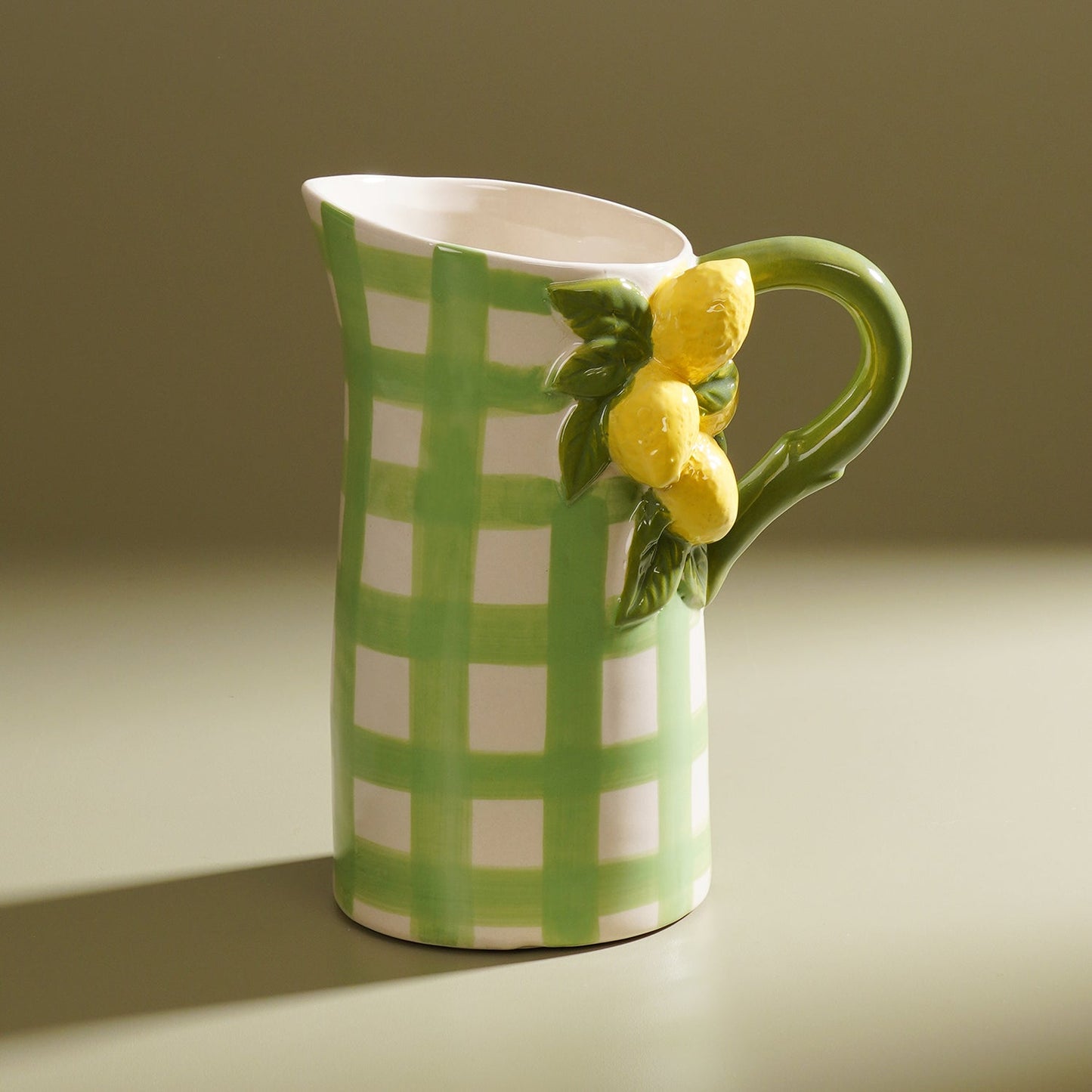 Yellow Green Check Ceramic Lemon Water Jug