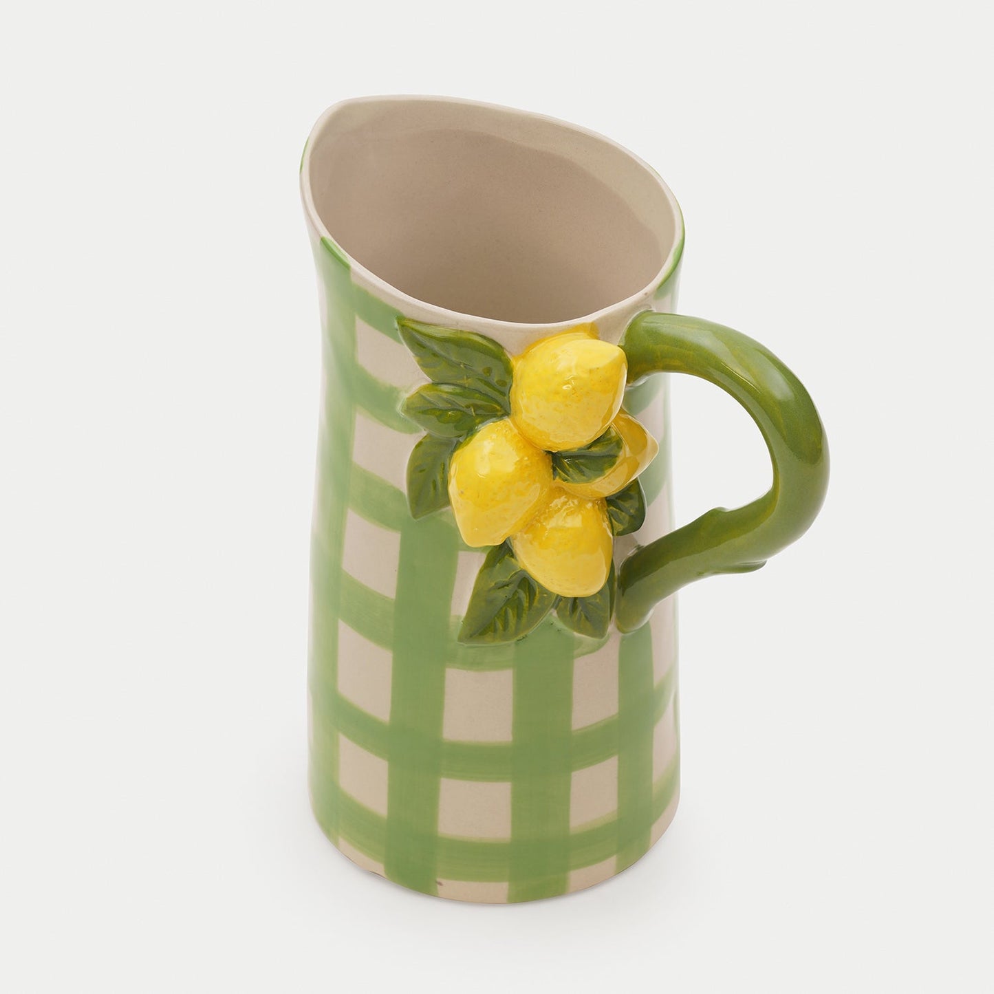 Yellow Green Check Ceramic Lemon Water Jug