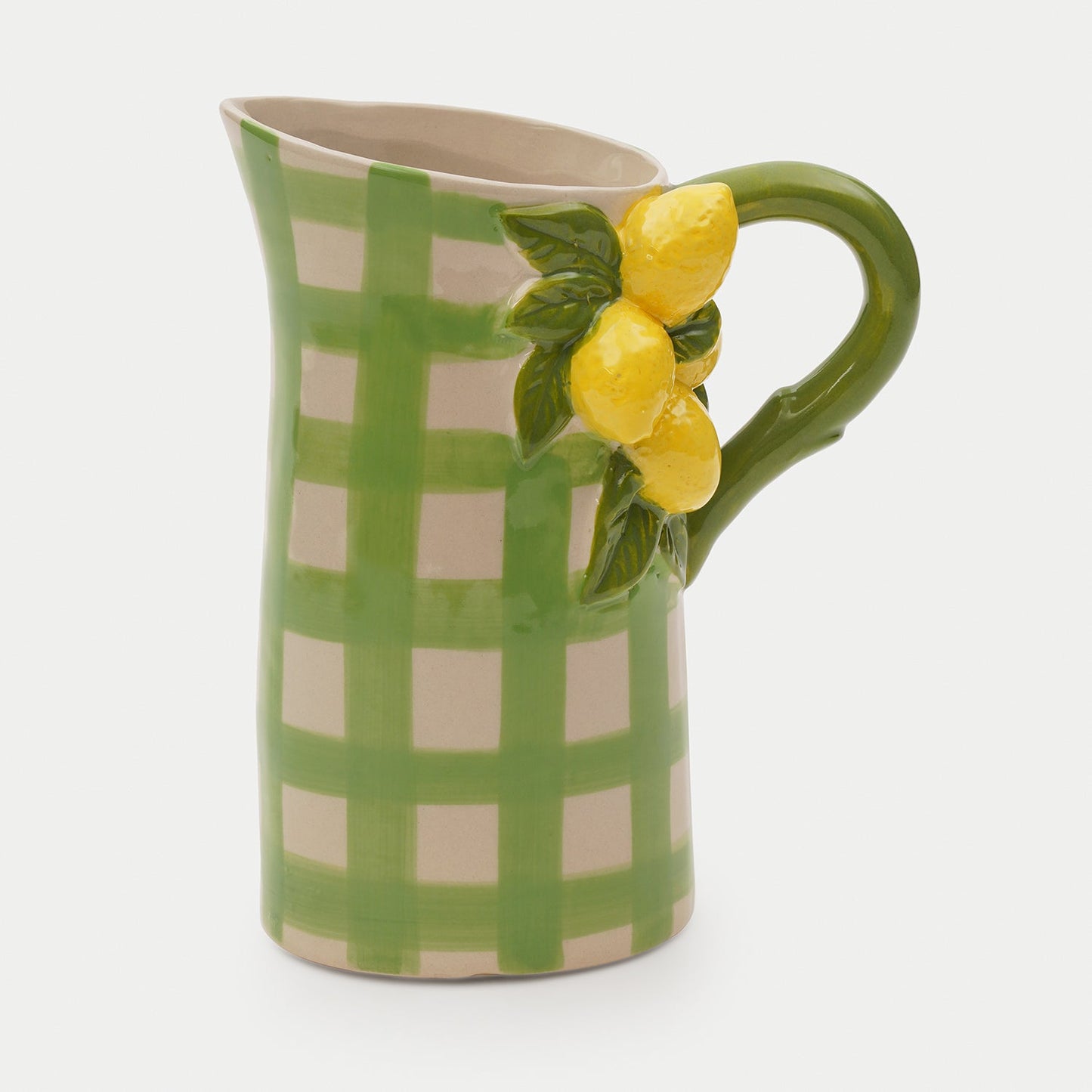 Yellow Green Check Ceramic Lemon Water Jug