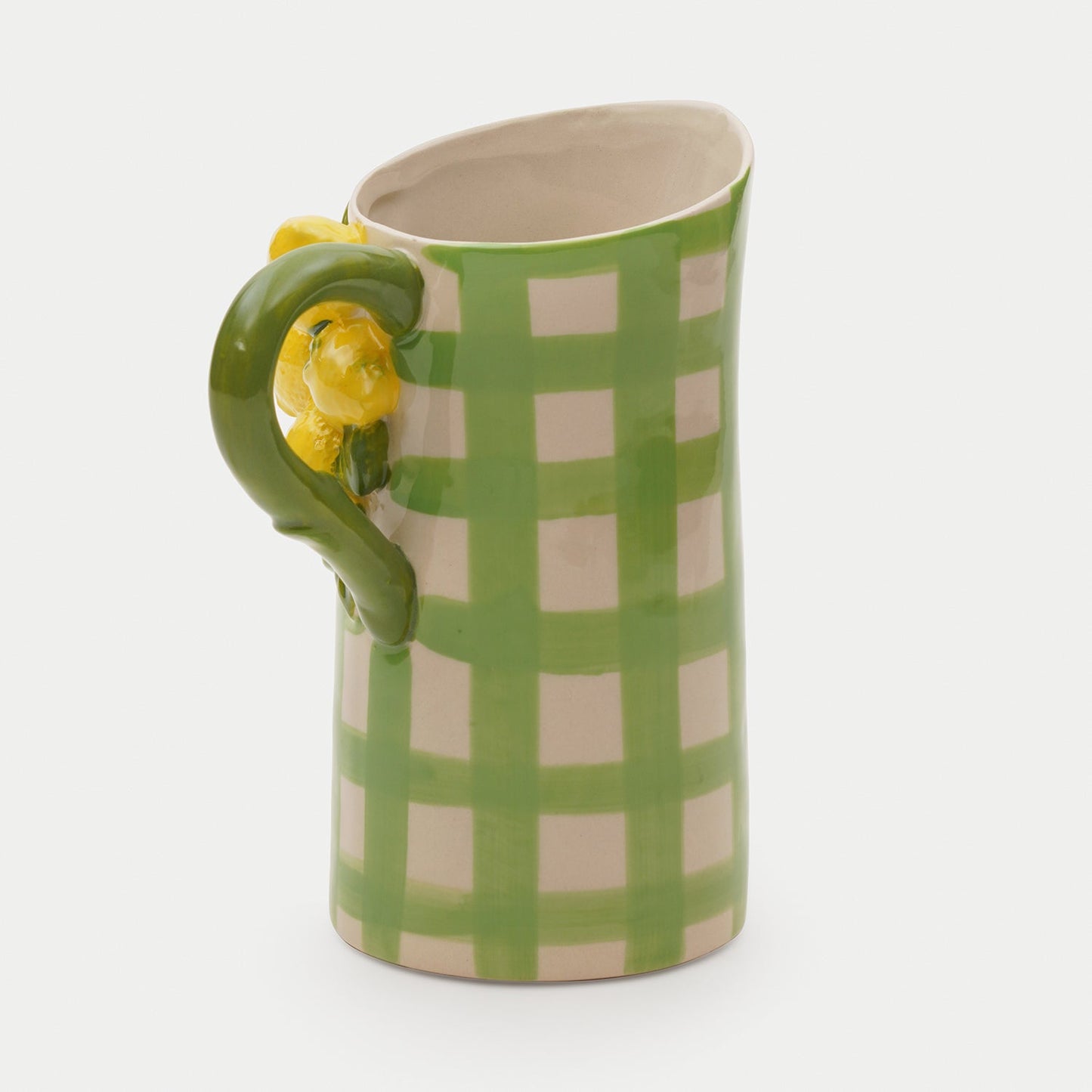 Yellow Green Check Ceramic Lemon Water Jug