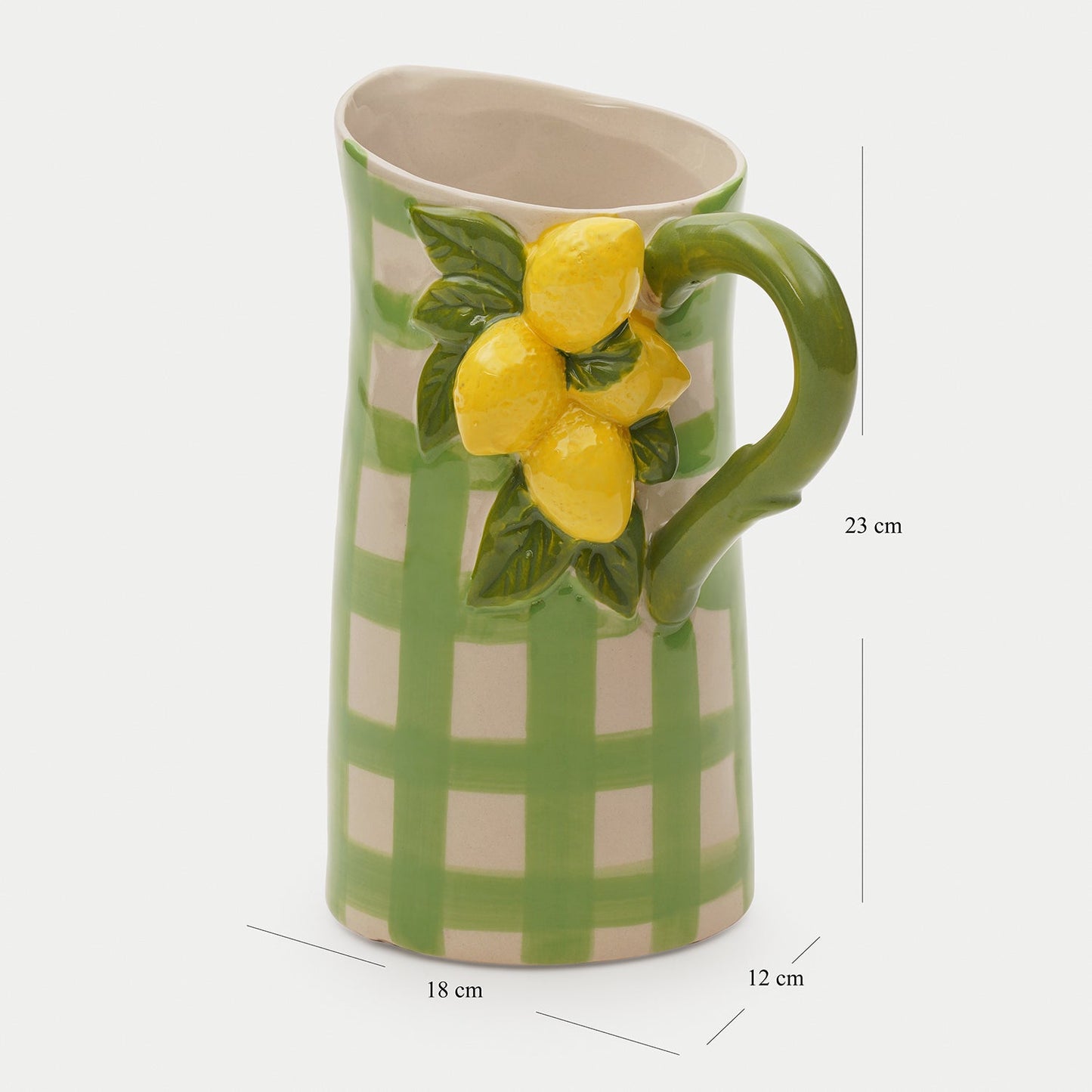 Yellow Green Check Ceramic Lemon Water Jug